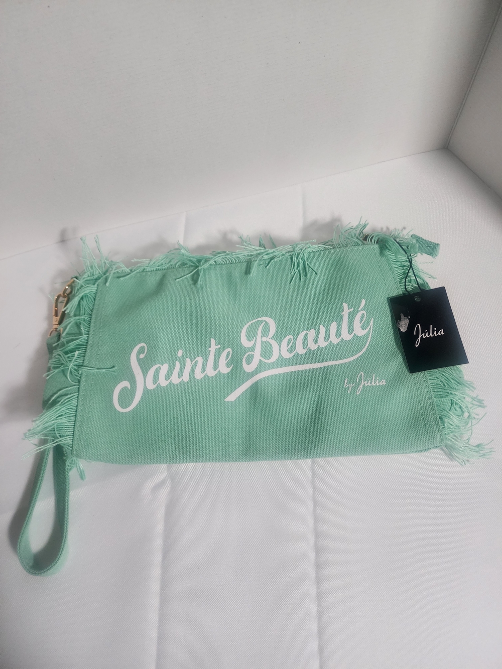 Sainte Beauté by Júlia Mint Green Fringed Canvas Clutch